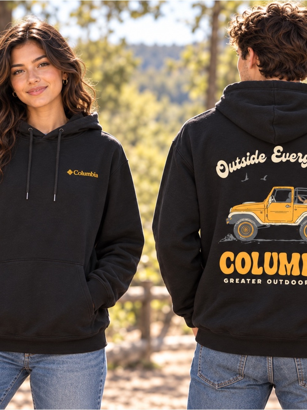 NWT Columbia “Outside Every Day” Jeep & Dog Graphic Hoodie | Black